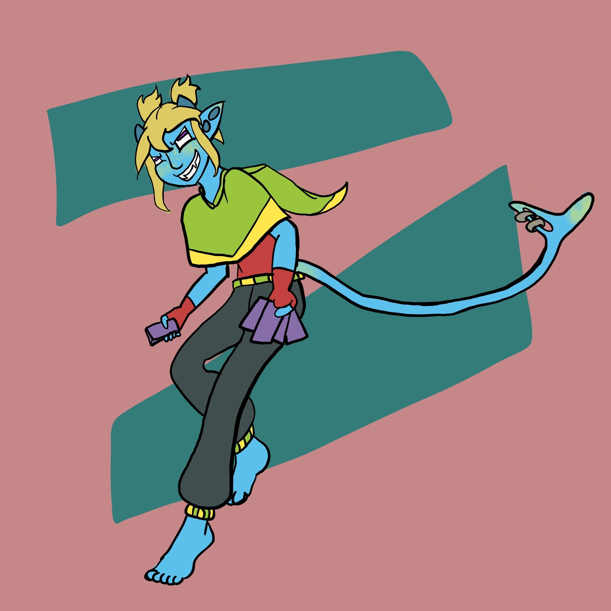 blue skinned tiefling or demon woman